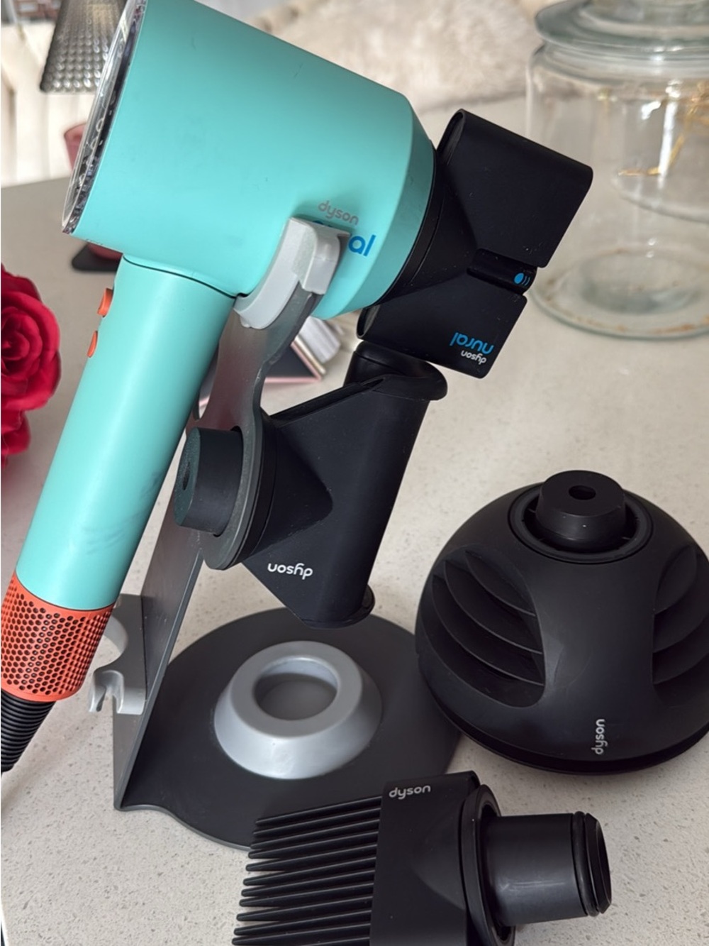 Dyson Mint/Turquoise Supersonic Hair Dryer with Multiple Black Attachments